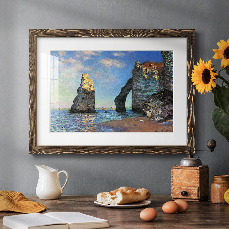 Les falaises rocheuses d'Étretat par Monet, H 18 po x l 26 po x P 1,5 po, Noyer
