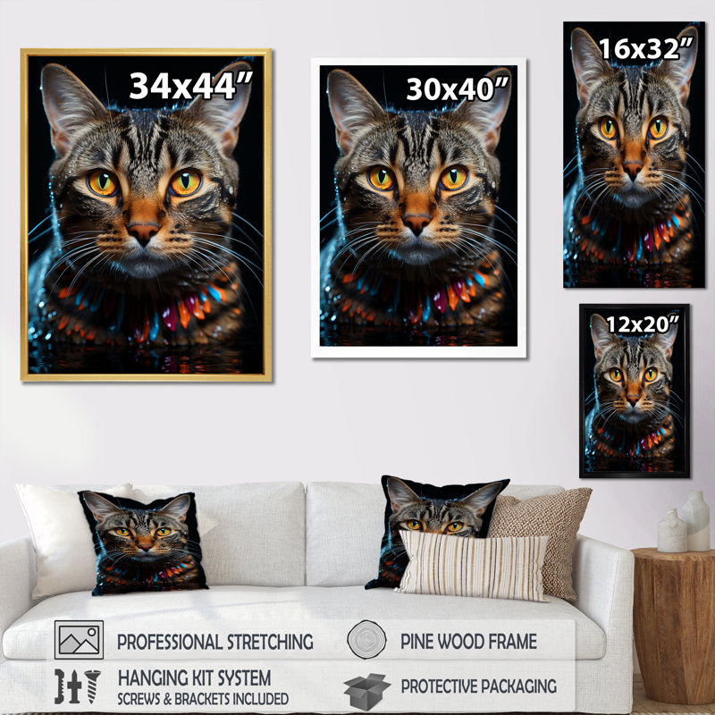 American Shorthair Harmony Cat I - décoration murale chat, Cadre simple blanc, H 44 po x l 34 po x P 1,5 po