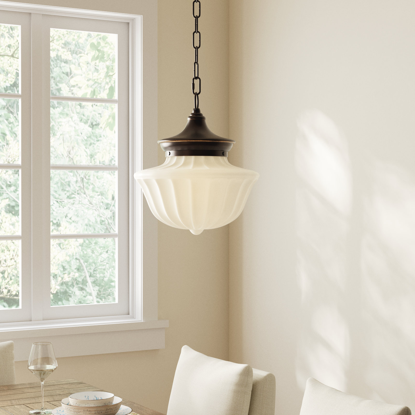 Maisie Single Light Glass Pendant, 72.5" H x 15" W, Old Bronze