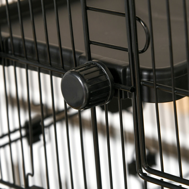 Cage à lapin avec plate-forme et plateaux amovibles, finition thermolaquée robuste, convient aux petits animaux de compagnie comme la base profonde à plusieurs portes de maison de vison, activité de rampe, fil métallique