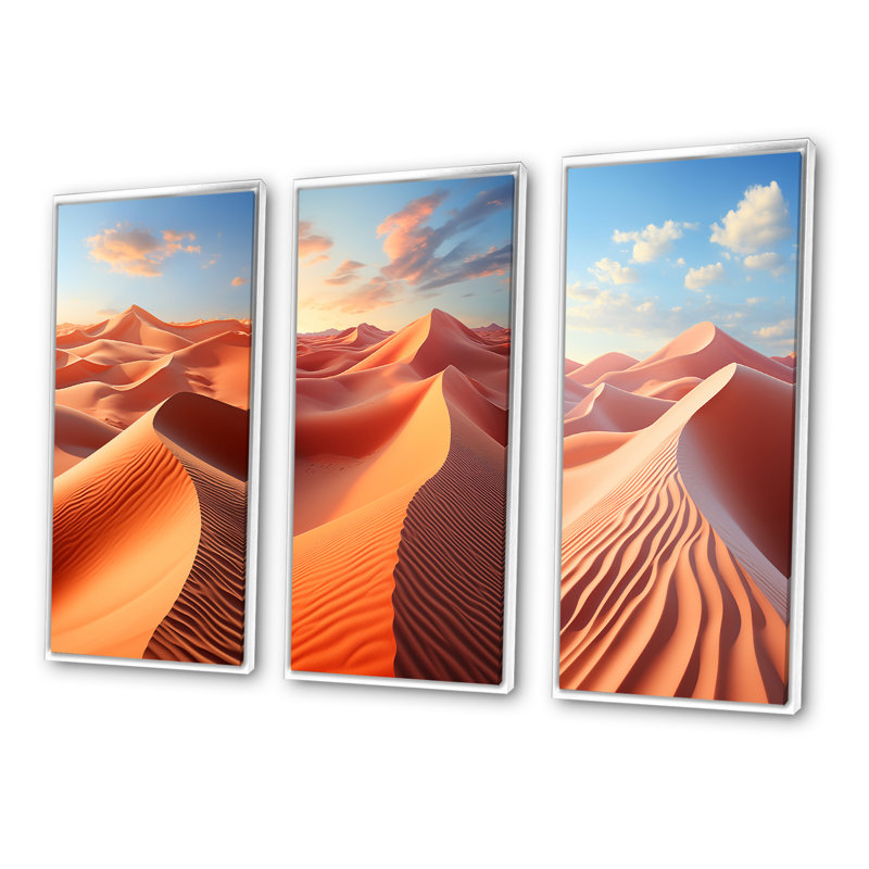 «Desert Photo Sunkissed Sands», 3 pièces, Cadre blanc, H 20 po x l 36 po