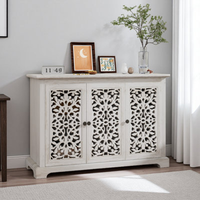 Buffet antique, armoire d'appoint vintage, console de service à buffet 3 portes Carving