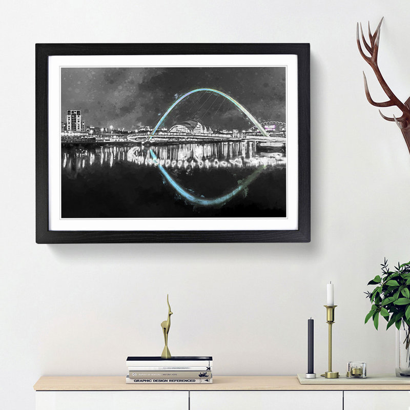 Gateshead Millennium Bridge in Abstract - Picture Frame Graphic Art Print, 48cm H x 65cm W x 2cm D, Black Framed