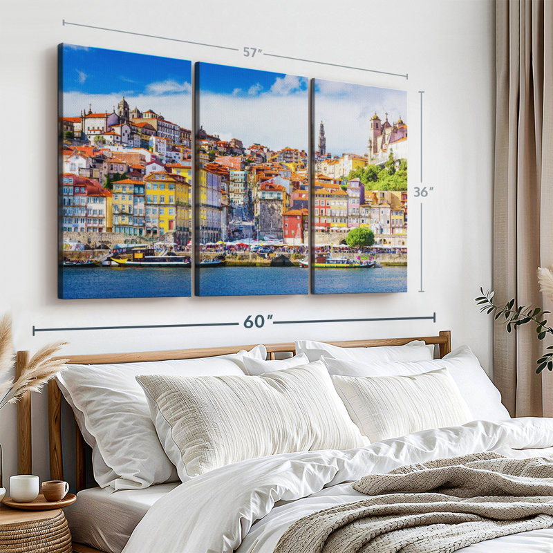 Impression sur toile, maisons colorées de Porto, H 36 po x l 57 po