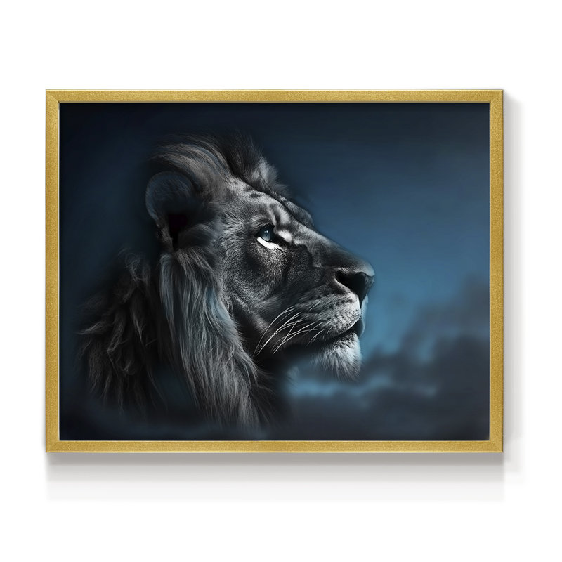 Portrait d'un lion - reproduction encadrée - réaménageable, H 16 po x l 20 po, Or