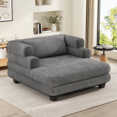 Modern Comfy Lounger Chenille Upholstered Sofa Bed with Deep Seat and Layered Armrests