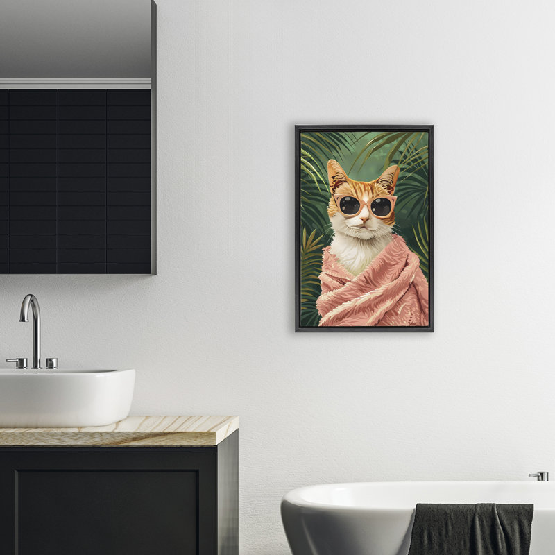 Cadre flottant Cozy Cat and Tropical Plants, design par LSR Design Studio, Cadre flottant noir de jais, H 25 po x l 17 po