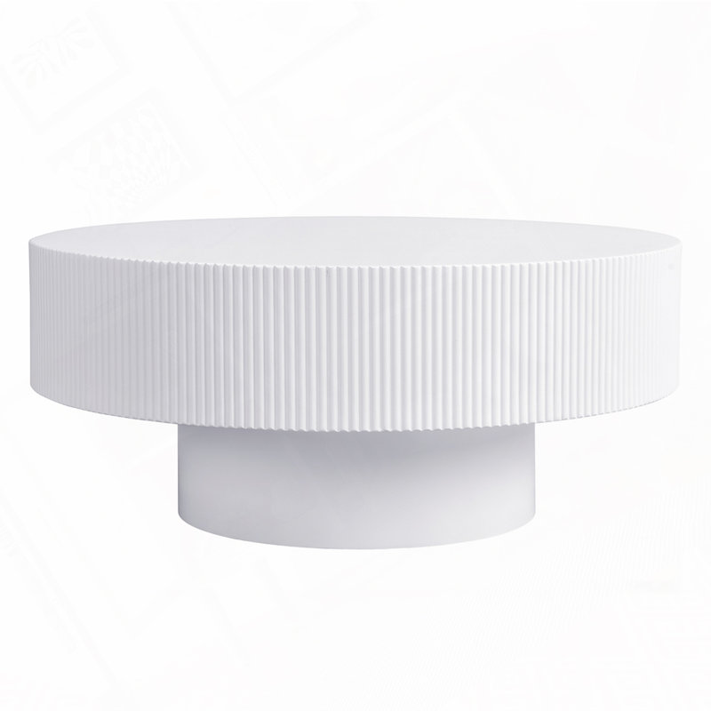 Round Coffee Table with 6.8" Thick Tabletop, White