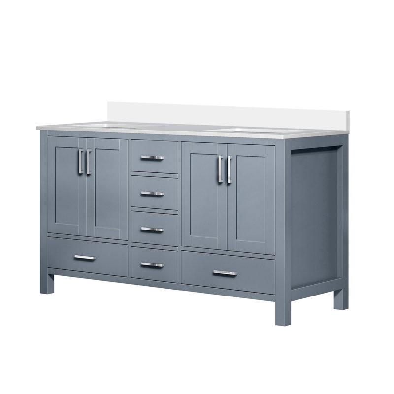 Jacques 60" Dark Grey Double Bath Vanity with White Quartz Top
