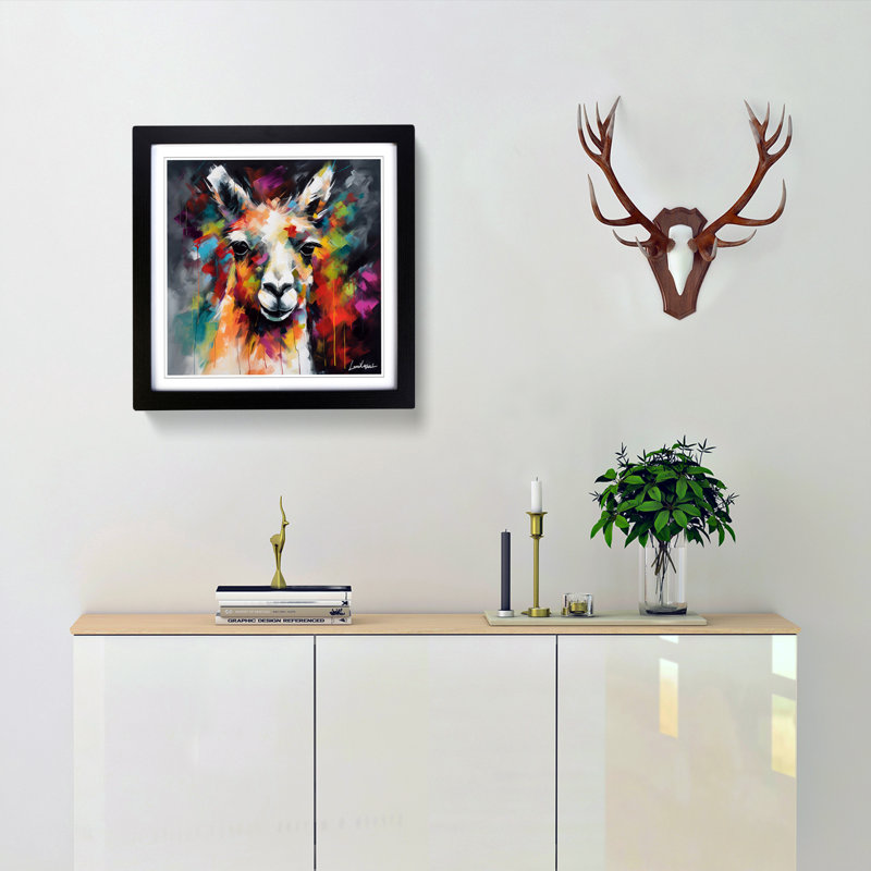 Llama Abstract Expressionism No.1 - Framed Print, Black