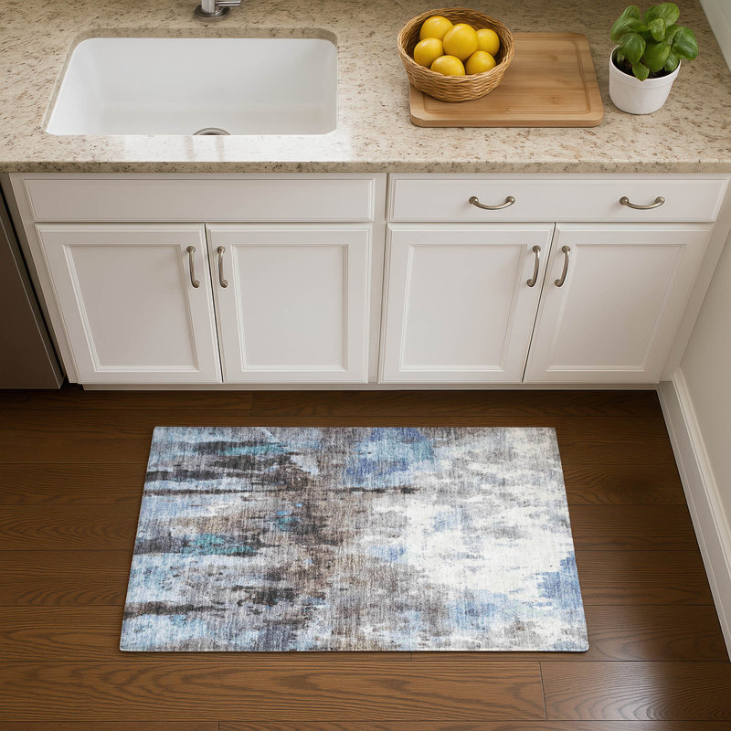 Premium Machine Washable Mayfield Abstract Rug, 1'8" x 2'6", Blue