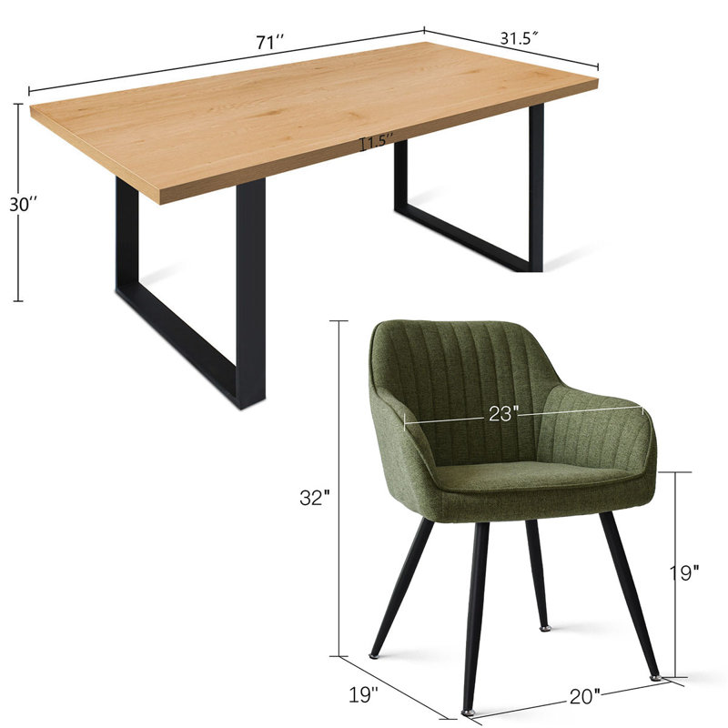 Bhagirath 31.5'' W 6-Person Rectangular Dining Set, Oak, Green