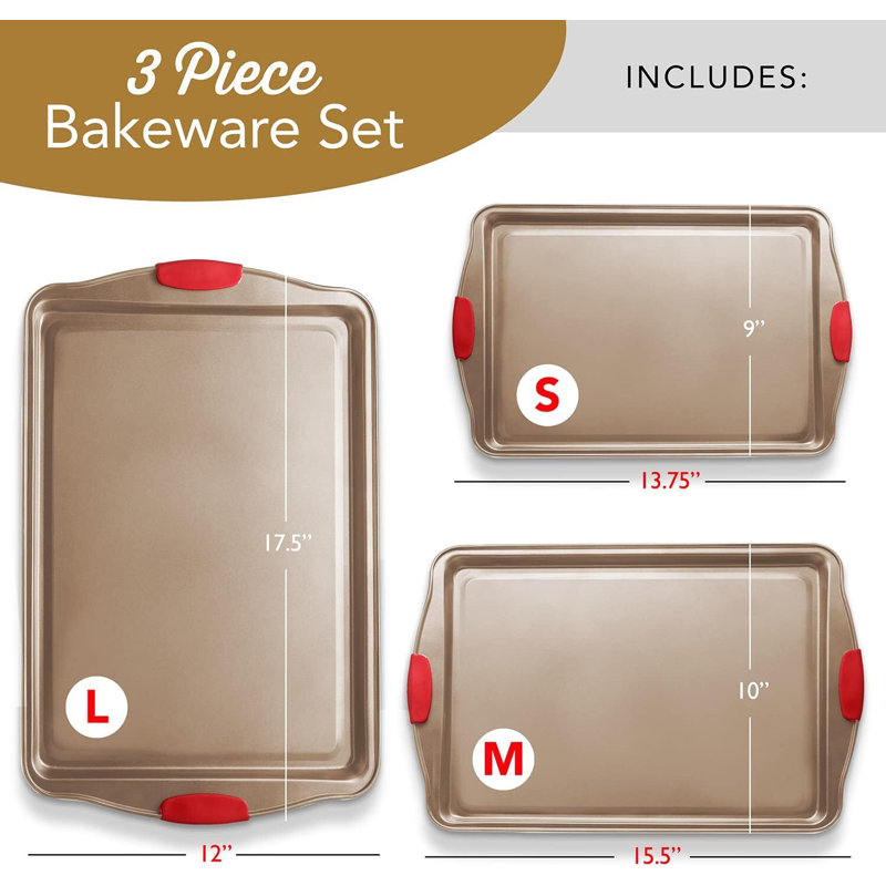 Brown Nonstick Carbon Steel Bakeware Set with Silicone Handles, 6-Piece
