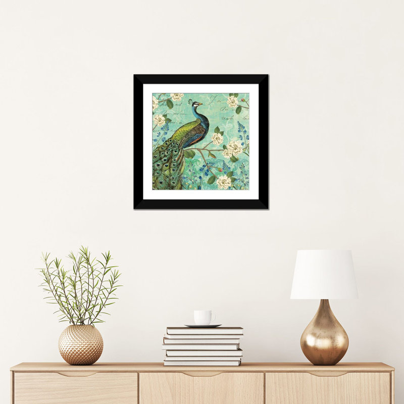 Peacock Arbor V, impression sur toile tendue, H 16 po x l 16 po x P 1 po, Papier beaux-arts encadré noir, Blanc