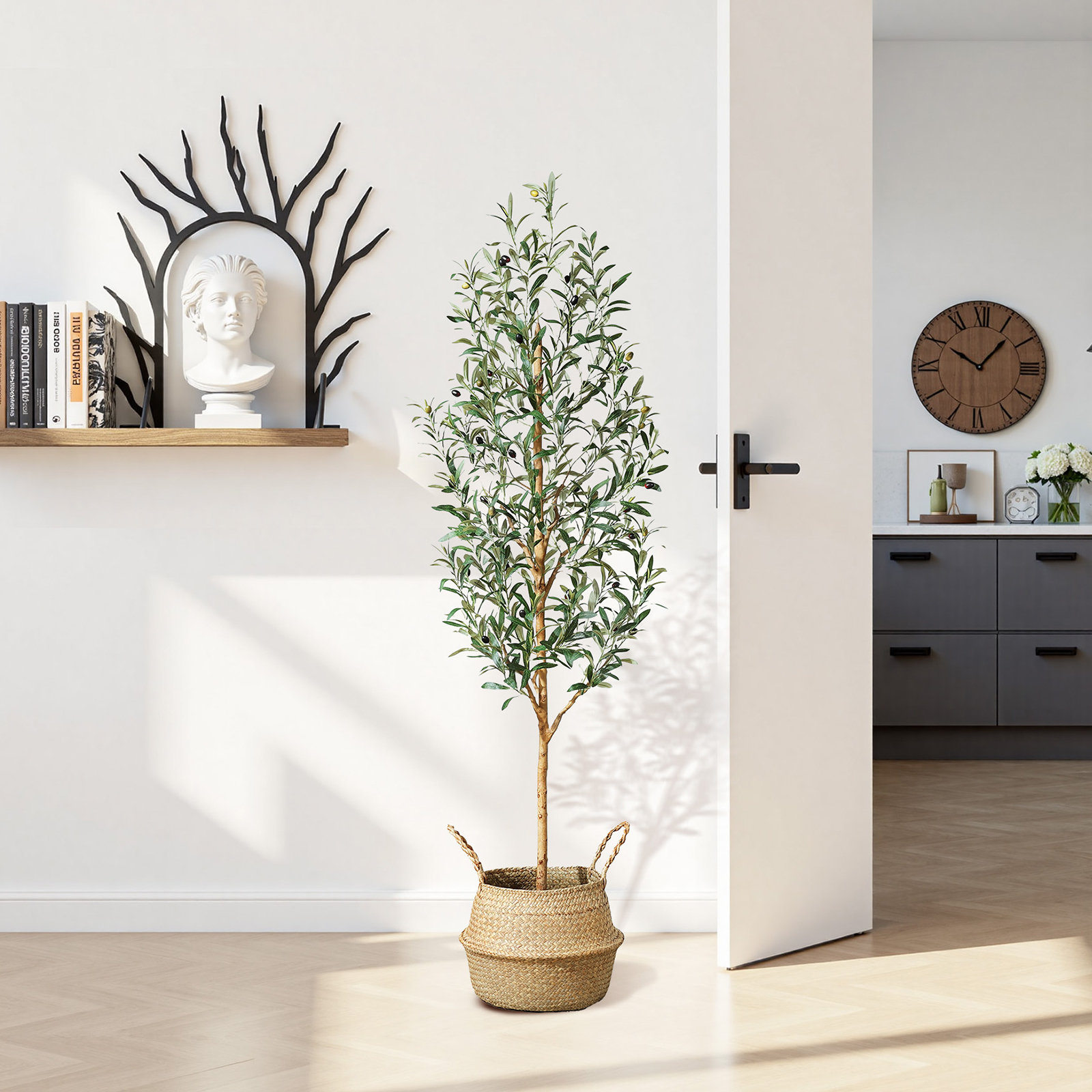 Adcock 84" Olive Tree in Pot, 72" H x 22" W x 20" D