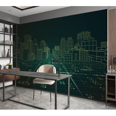 Murale pelez et collez de qualité supérieure - Paysage urbain numérique