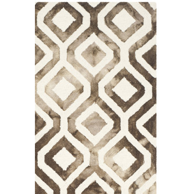 Tapis géométrique en laine / coton touffeté à la main Bryauna