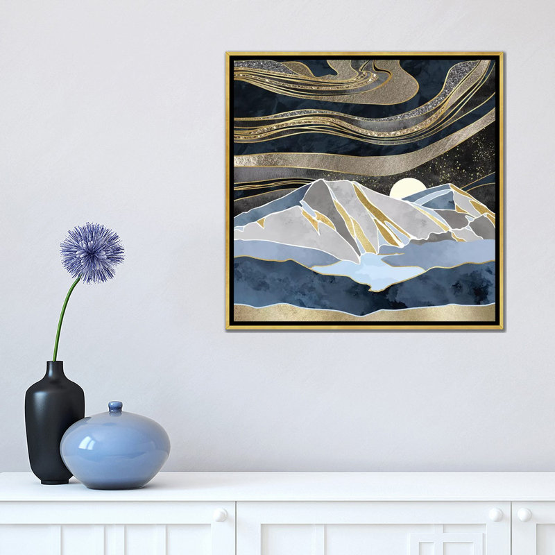 Ciel métallique - impression d'art graphique, H 18 po x l 18 po x 1,5 po, Toile encadrée d'or, Aucun mat