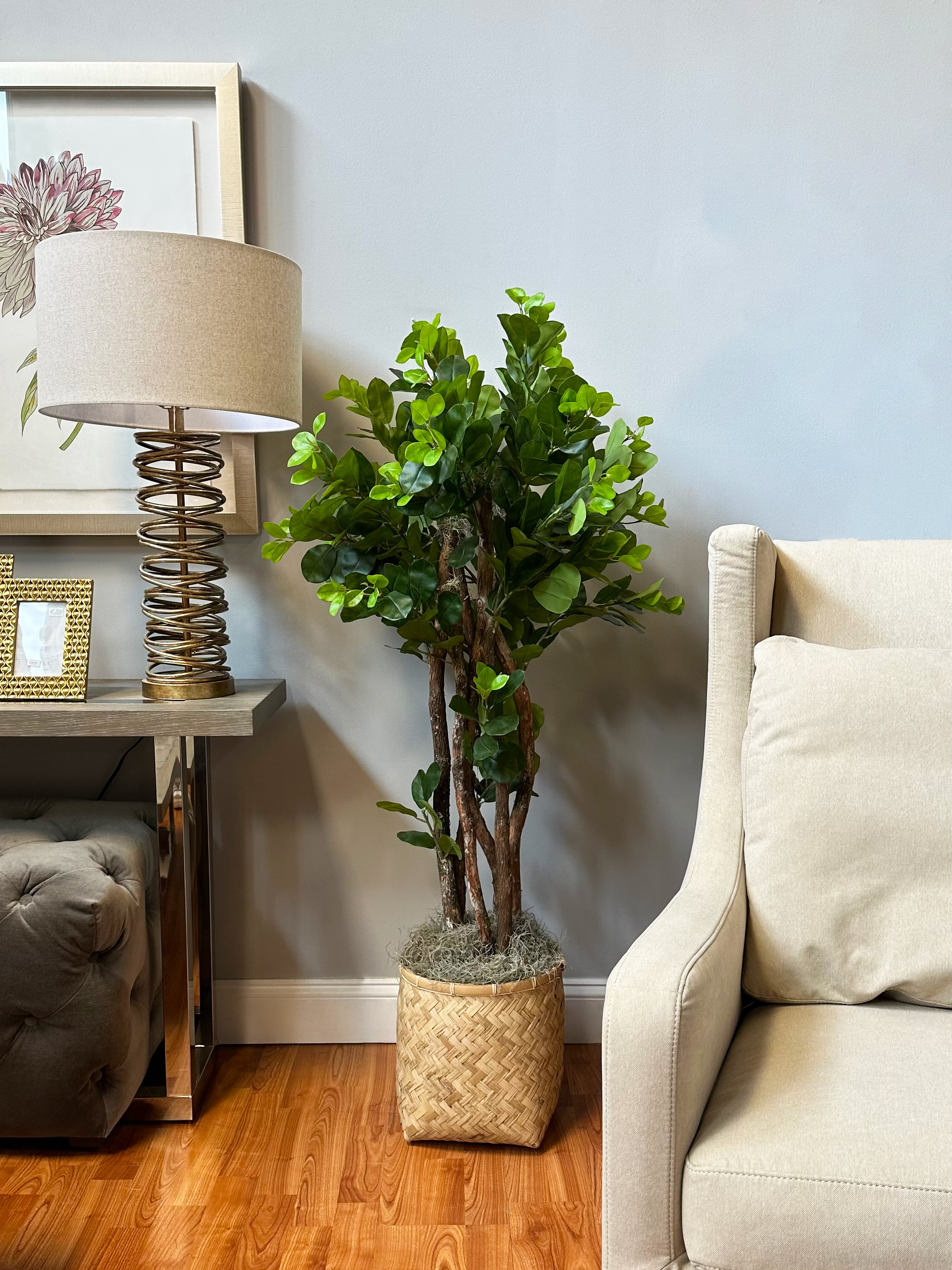 Creative Displays, Inc. Green Ficus In Beige Bamboo Planter 