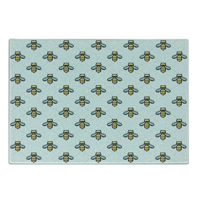 Ambesonne Bee Tempered Glass Cutting Board Graphic Bees Dots Pattern Multicolor