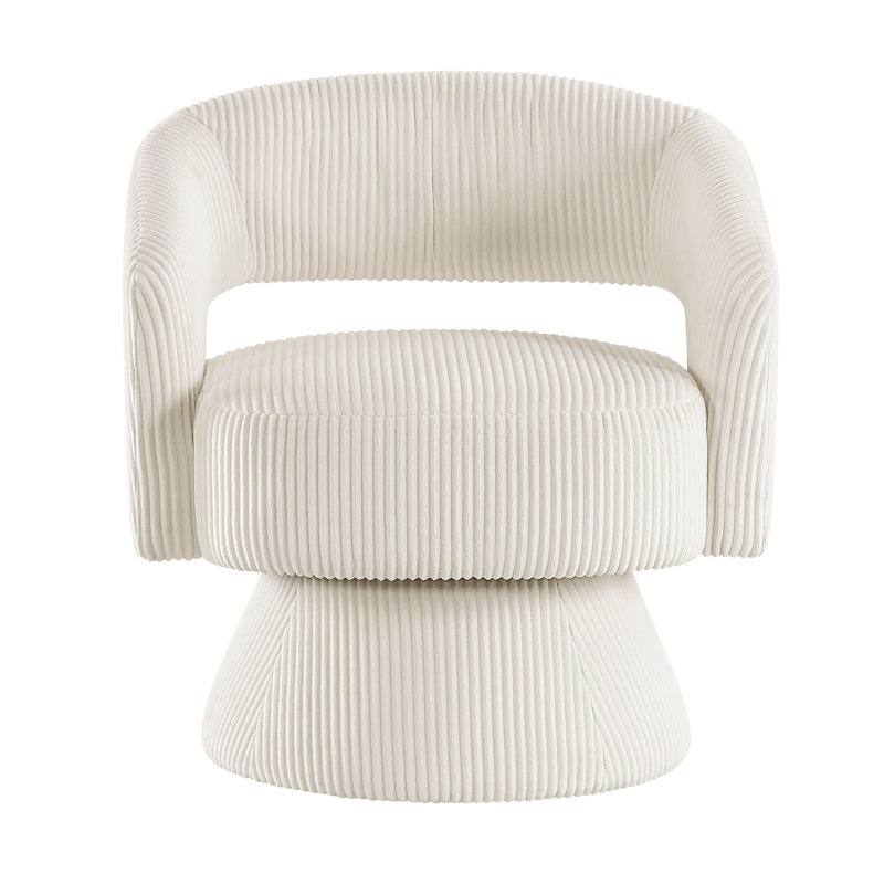 Fauteuil d'appoint pivotant Rayne, velours côtelé ivoire, base pivotante ronde en métal, Ivoire ivoire