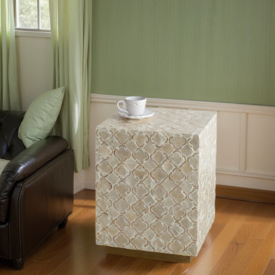 14x14x18" Square Capiz Stool, Cream