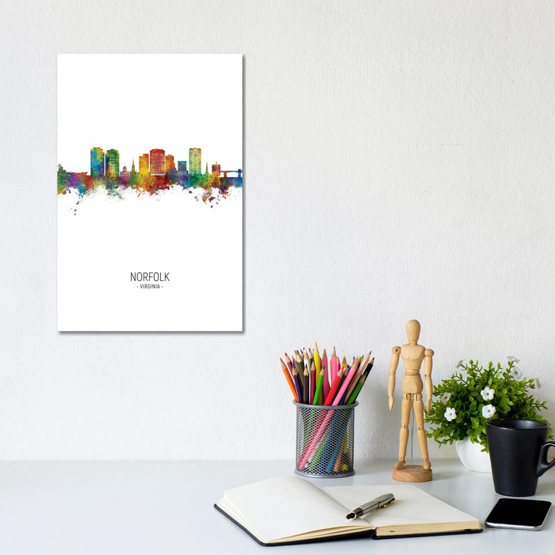 Norfolk Virginia Skyline Portrait by Michael Tompsett - Wrapped Canvas Print, 20.32 cm H x 30.48 cm W