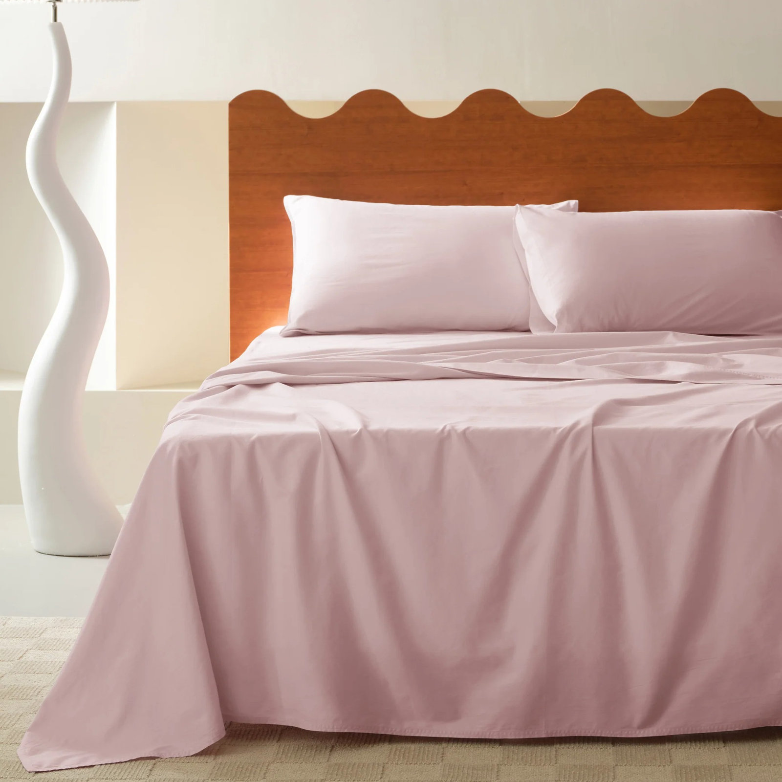 Double Stitch 100% Cotton Sheet Set, Oat, King Sheet Set with 2 Pillowcases