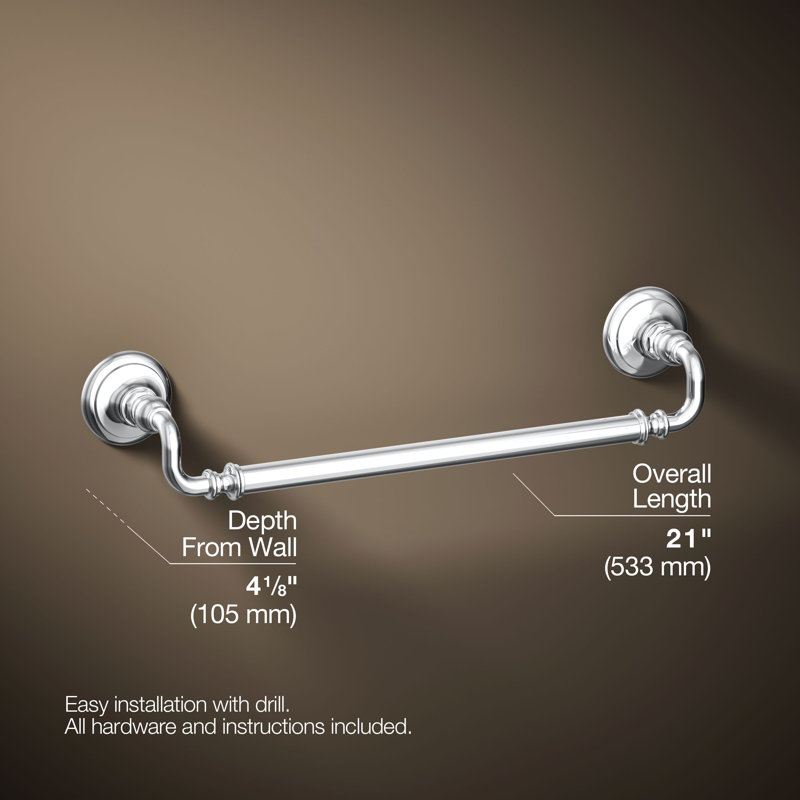 Artifacts® Wall Mounted Towel Bar, 3" H x 21" W x 3.5" D, Polished Chrome