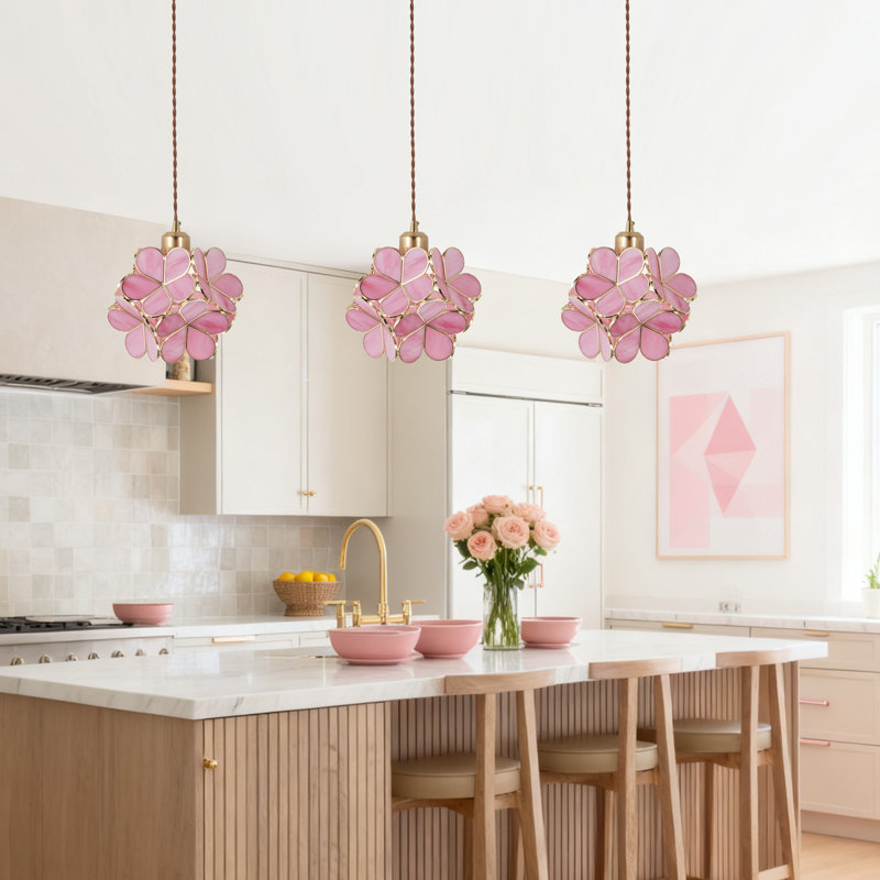 One Light Dimmable Pink Floral Design Pendant Light
