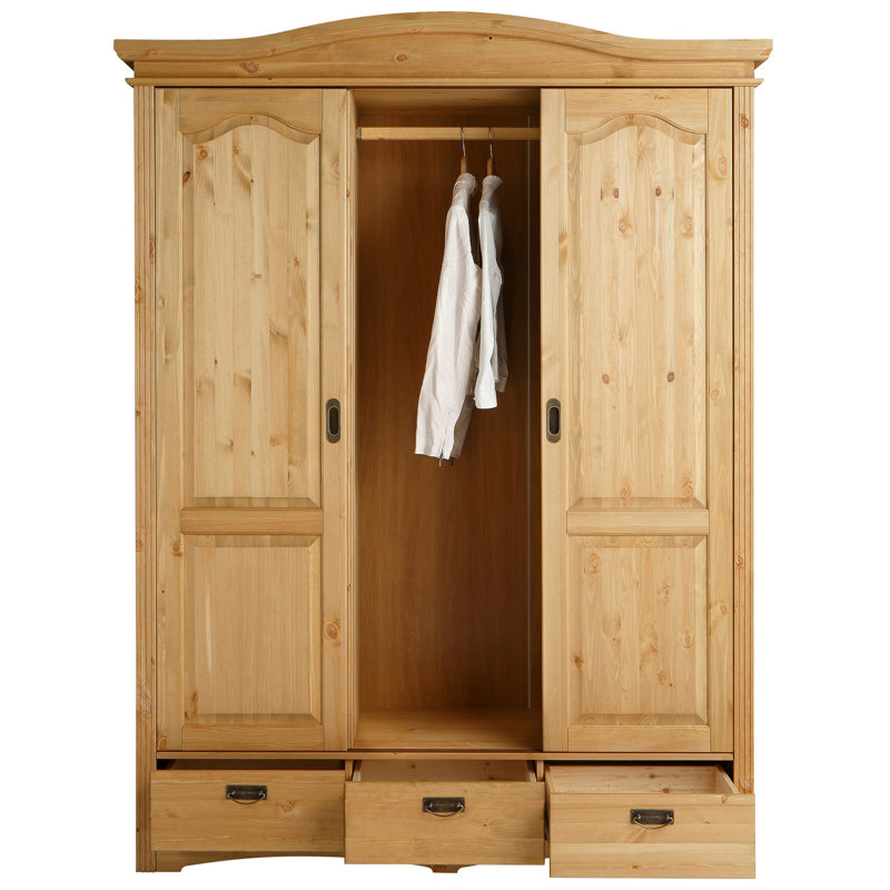 Heine 3 Door Solid Wood Wardrobe, Natural Brown Oil