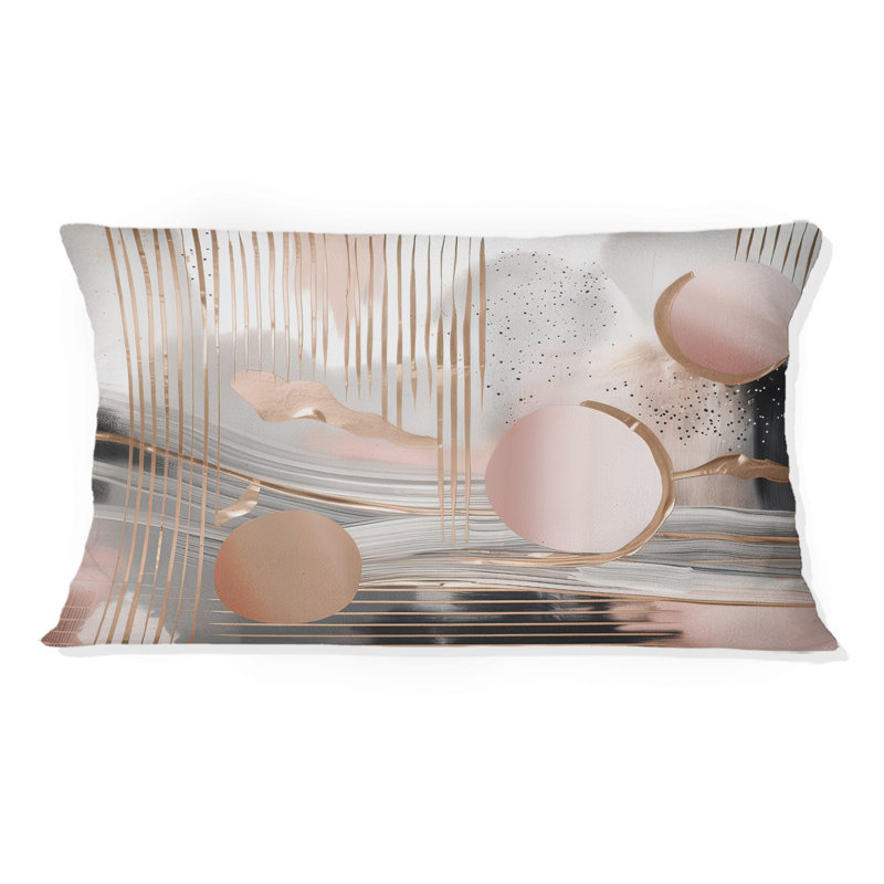 Pink Rose Gold Circle Chaos IV - Abstract Modern Shapes Transitional Printed Throw Pillow
