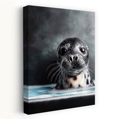 Seal In Bathtube 1 by Justyna Jaszke - Wrapped Canvas Print