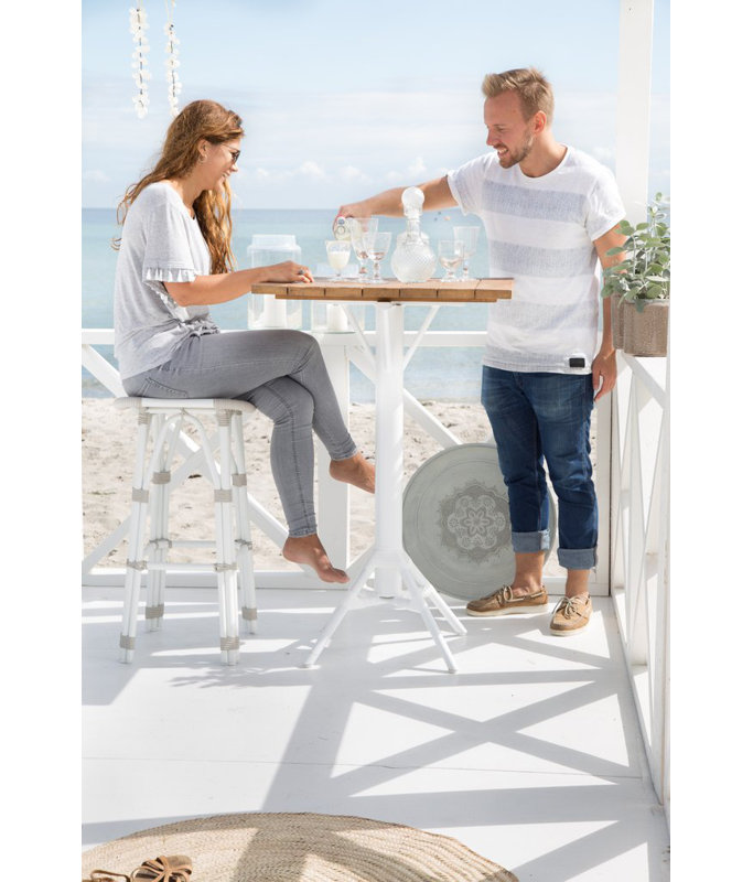 Salsa Outdoor Bar Stool, Sailcloth Seagull Geometric Sunbrella® Basketweave