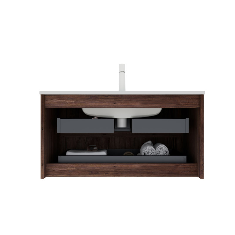 Meuble-lavabo flottant mural moderne de 30 pouces avec lavabo, lavabo en céramique et tiroirs spacieux pour des solutions de rangement élégantes
