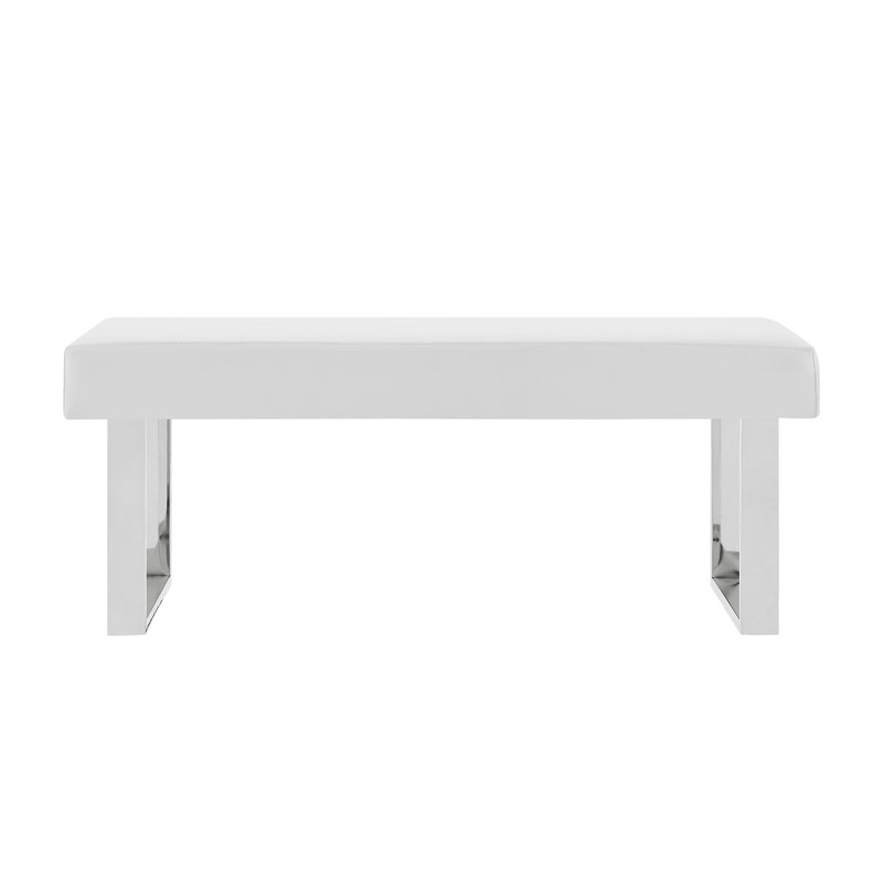 Darcie Faux Leather Upholstered Bench, White, 19" H x 48" W x 18" D