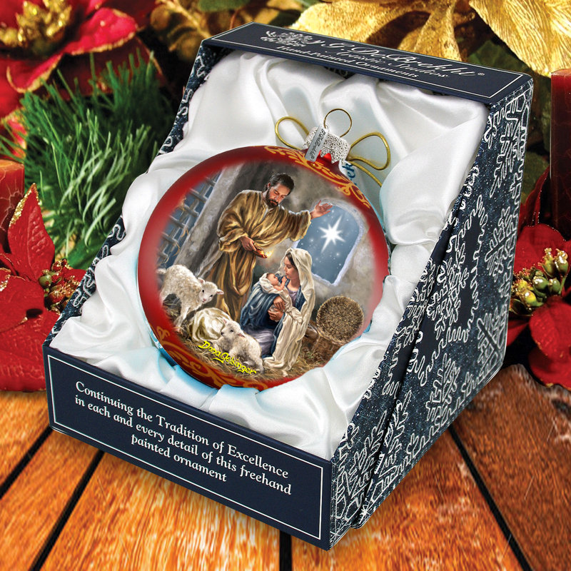 Holiday Splendor 5.5'' Handmade Glass Ball Ornament, The Nativity of Jesus, 5.5" H x 5" W x 5" D