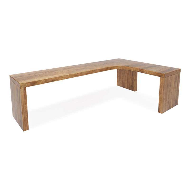 Bureau en bois massif en L Burlywood, Orienté à droite, H 29,53 po x l 86,61 po x P 55,12 po