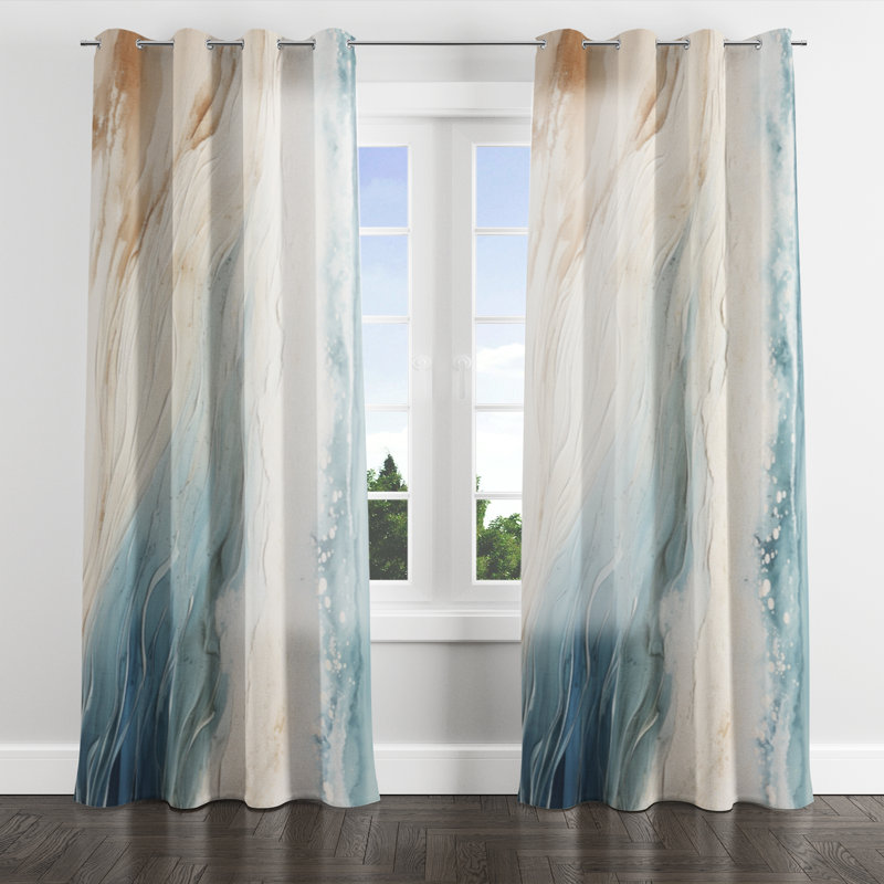 Modern Blue And Beige Sand Aerial View V - Nautical Grommet Curtain - Velvet Room Darkening - 1 panel, 52" W x 84" L