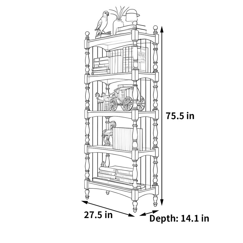 Bibliothèque pratique haut de gamme, Brun, (5 tablettes) H 75,5 po x l 27,5 po x P 14,1 po