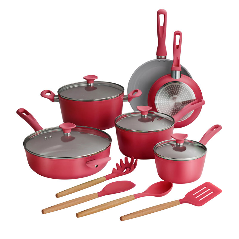 Tramontina Solara 14 Pc Ceramic Induction-Ready Cookware Set, Red
