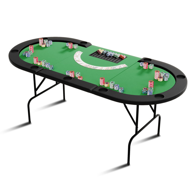 Table de poker ovale avec pieds pliables, table de poker Texas Holdem Blackjack avec support, table de jeu de casino pour 10 joueurs