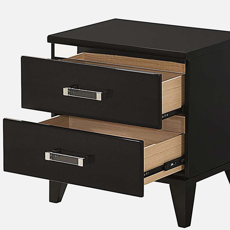Black 2-Drawer Nightstand