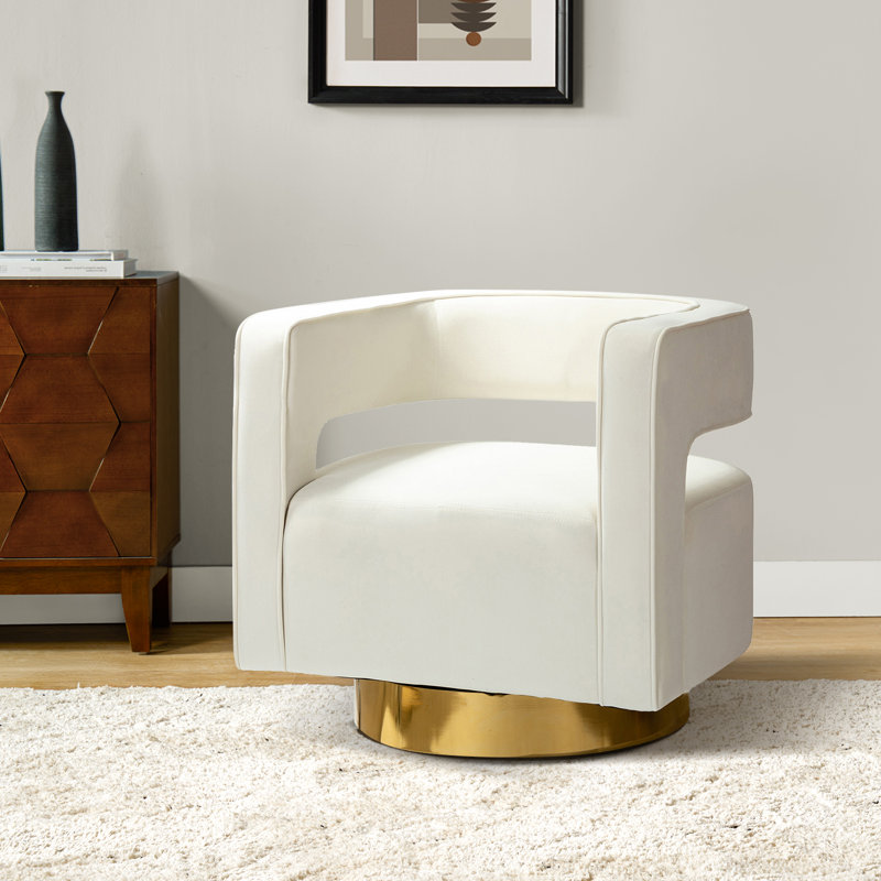 Fauteuil demi-tonneau pivotant en velours Aysha, Velours ivoire