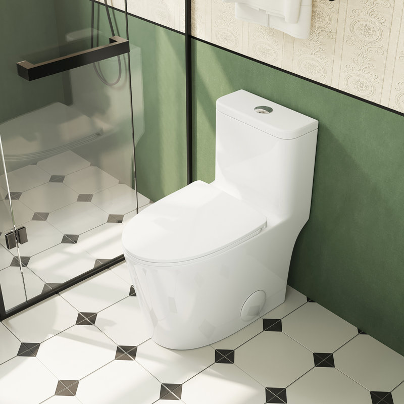 1.1/1.6 Toilet, Elongated Comfort Height, Ceramic White, Soft Close Seat, & , One, T036wt White , Elongated, Comfortable,