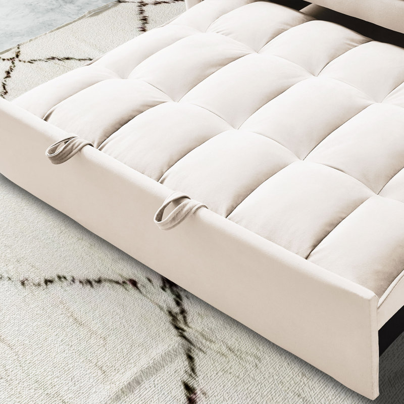 55" Velvet Upholstered Sleeper Sofa Convertible Couch with Reclining Backrest, Beige Velvet
