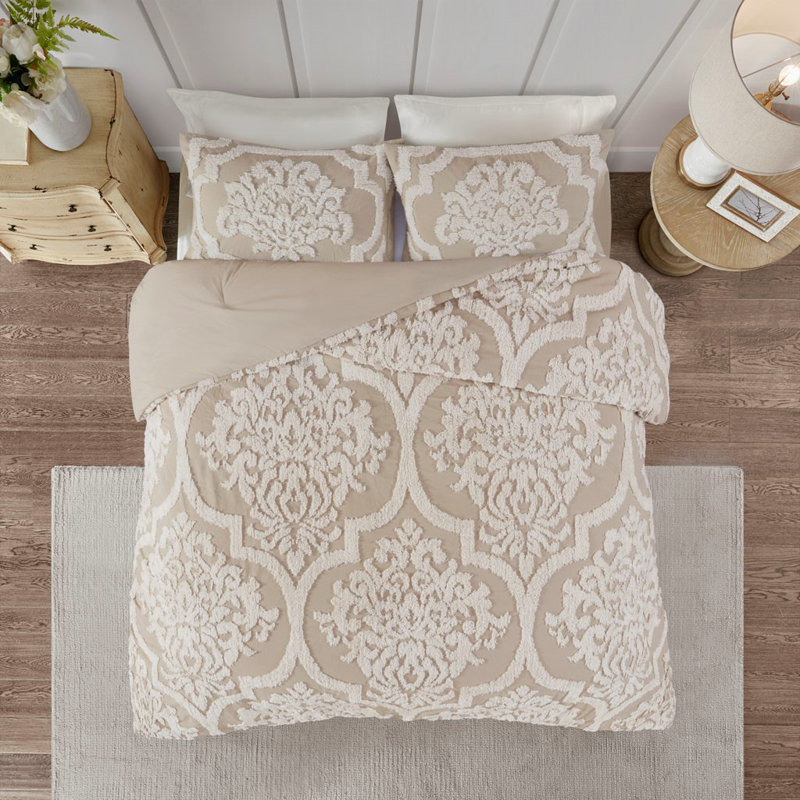 King Taupe Cotton Boho Tufted Chenille Comforter Set