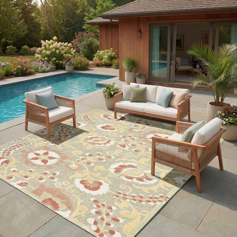 Gregori  Sage Rose Farmhouse Rug, Rectangle 9' x 12'