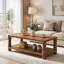 Table basse en bois massif de 119 cm avec rangement, table centrale de style campagnard avec pieds tournés