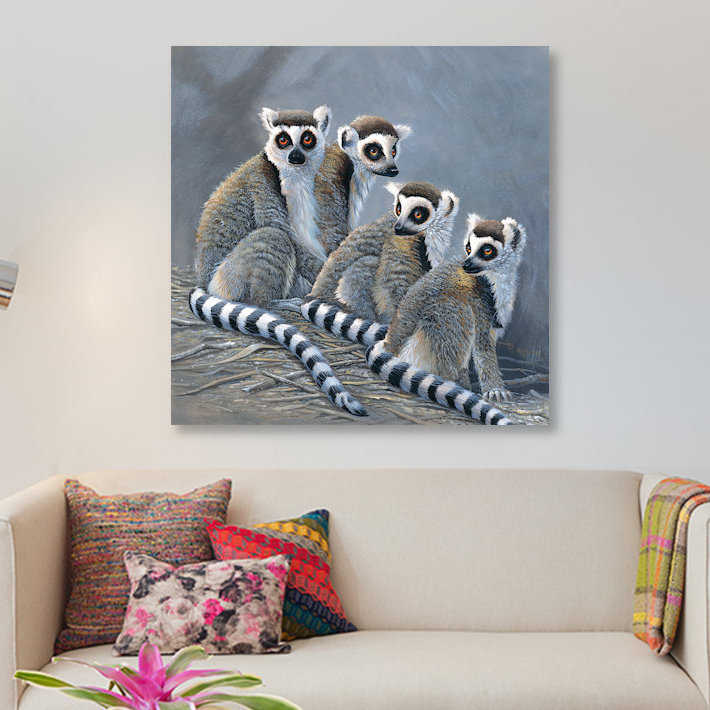 « quatre singes », impression sur toile, H 26 po x l 26 po x P 1,5 po, Pas de tapis, Toile tendue